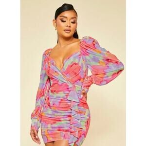 NWT Luxxel Pink Purple V-neckline Penelope Draped Mini Dress Size Large